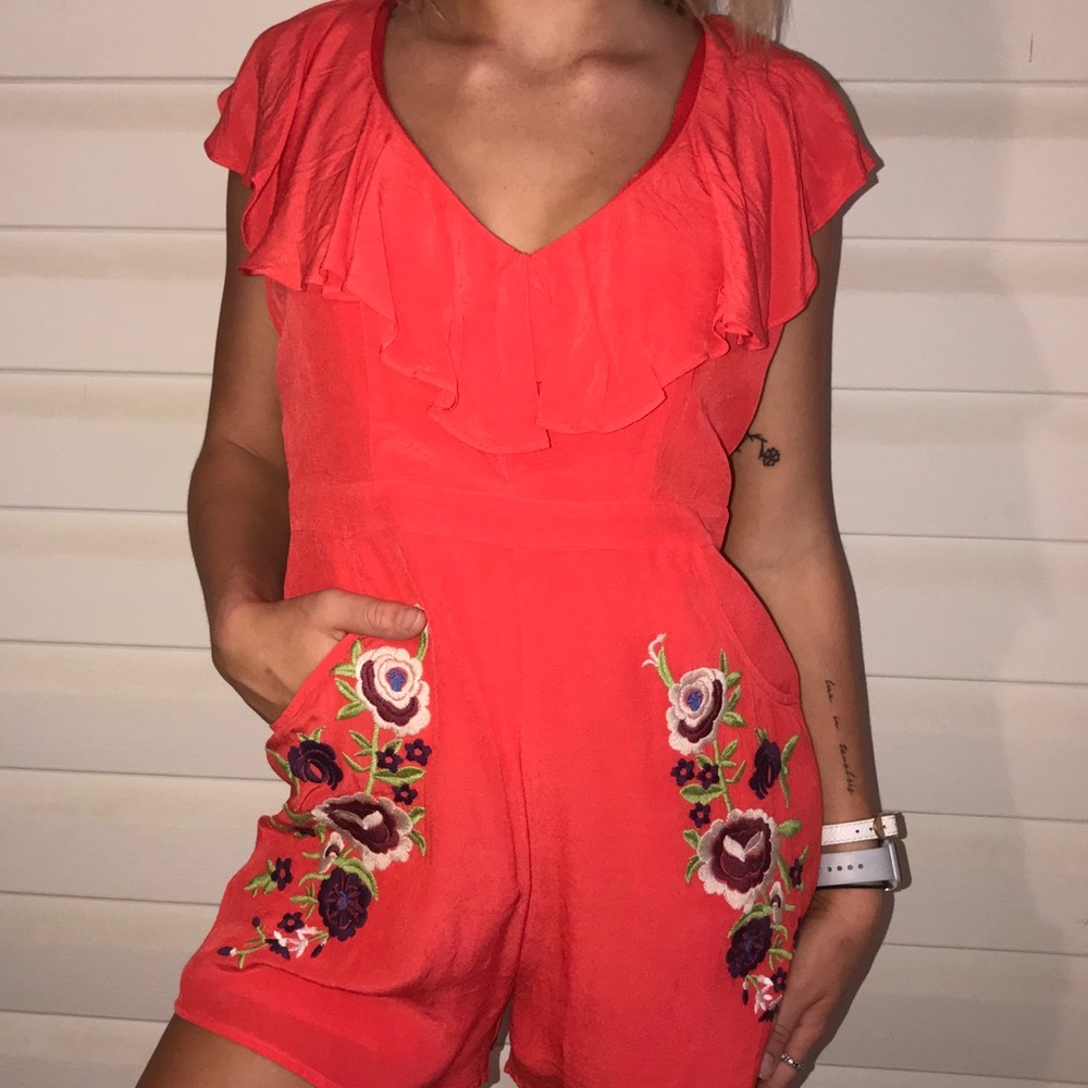 Orange Chelsea & Violet floral romper. Size XS